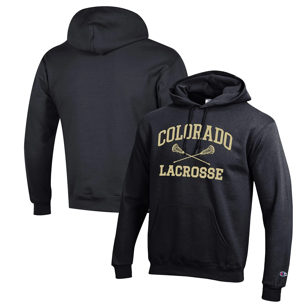 Men's Champion Black Colorado Buffaloes Lacrosse Icon Powerblend Pullover Hoodie