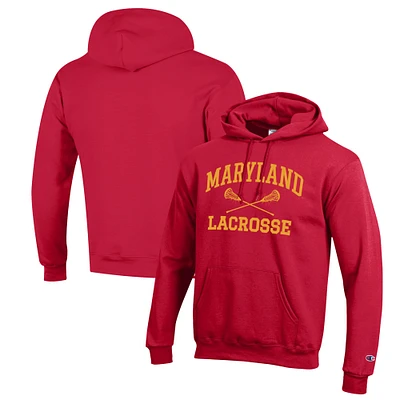 Men's Champion Red Maryland Terrapins Lacrosse Icon Powerblend Pullover Hoodie