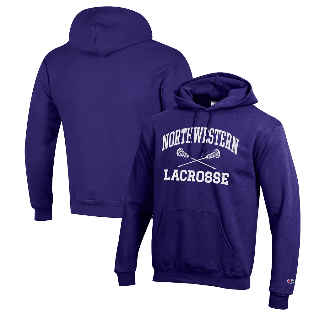 Men's Champion Purple Northwestern Wildcats Lacrosse Icon Powerblend Pullover Hoodie