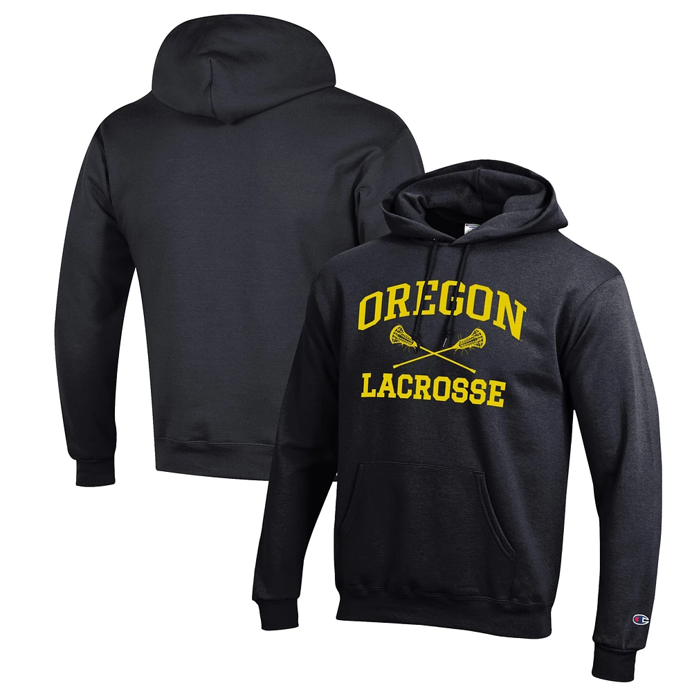 Men's Champion Black Oregon Ducks Lacrosse Icon Powerblend Pullover Hoodie