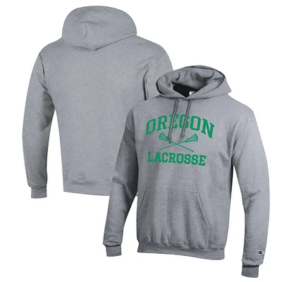 Men's Champion Heather Gray Oregon Ducks Lacrosse Icon Powerblend Pullover Hoodie