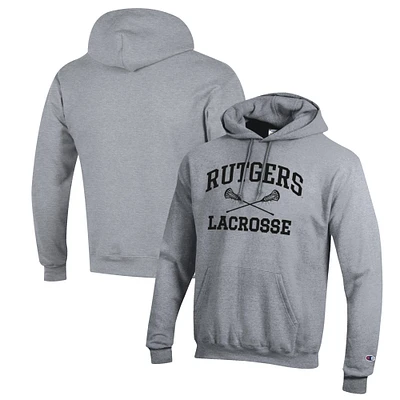 Men's Champion Heather Gray Rutgers Scarlet Knights Lacrosse Icon Powerblend Pullover Hoodie