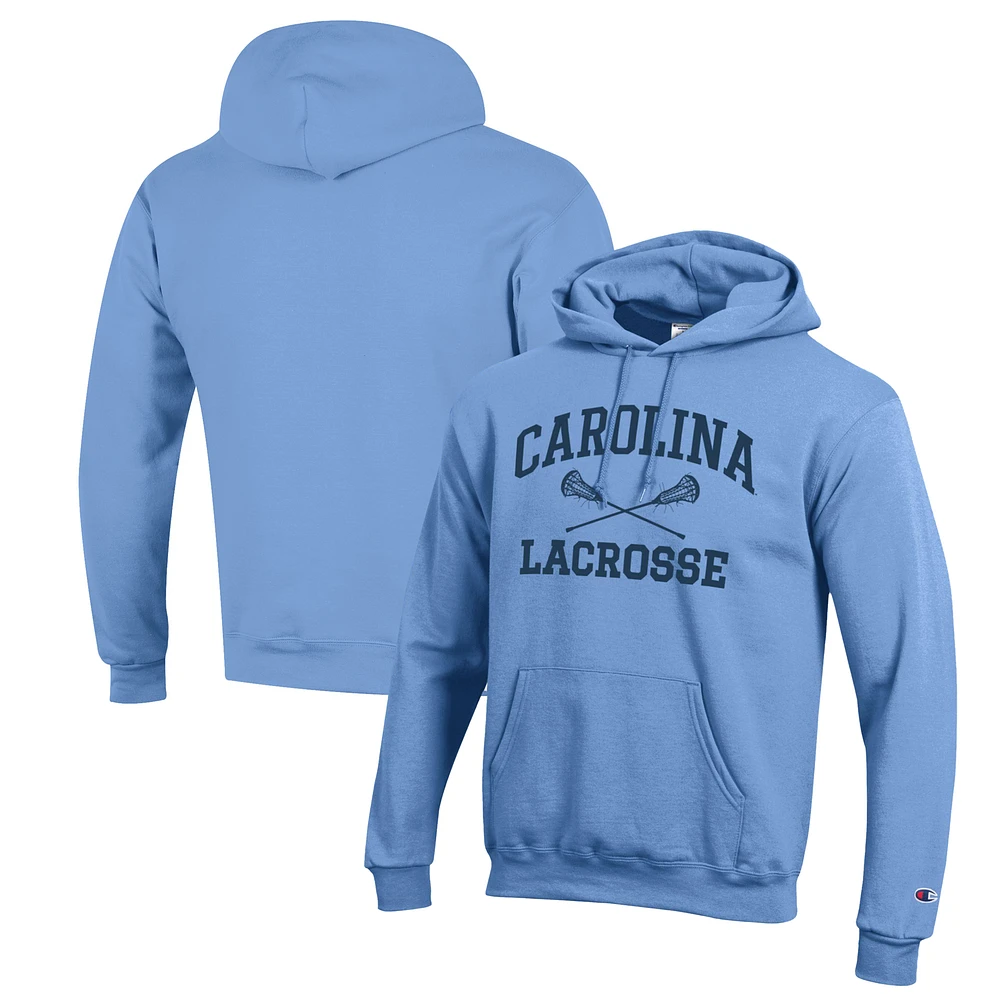 Men's Champion Carolina Blue North Tar Heels Lacrosse Icon Powerblend Pullover Hoodie