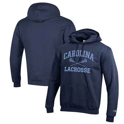 Men's Champion Navy North Carolina Tar Heels Lacrosse Icon Powerblend Pullover Hoodie