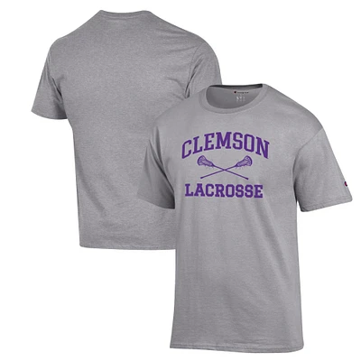Men's Champion Heather Gray Clemson Tigers Lacrosse Icon Powerblend T-Shirt