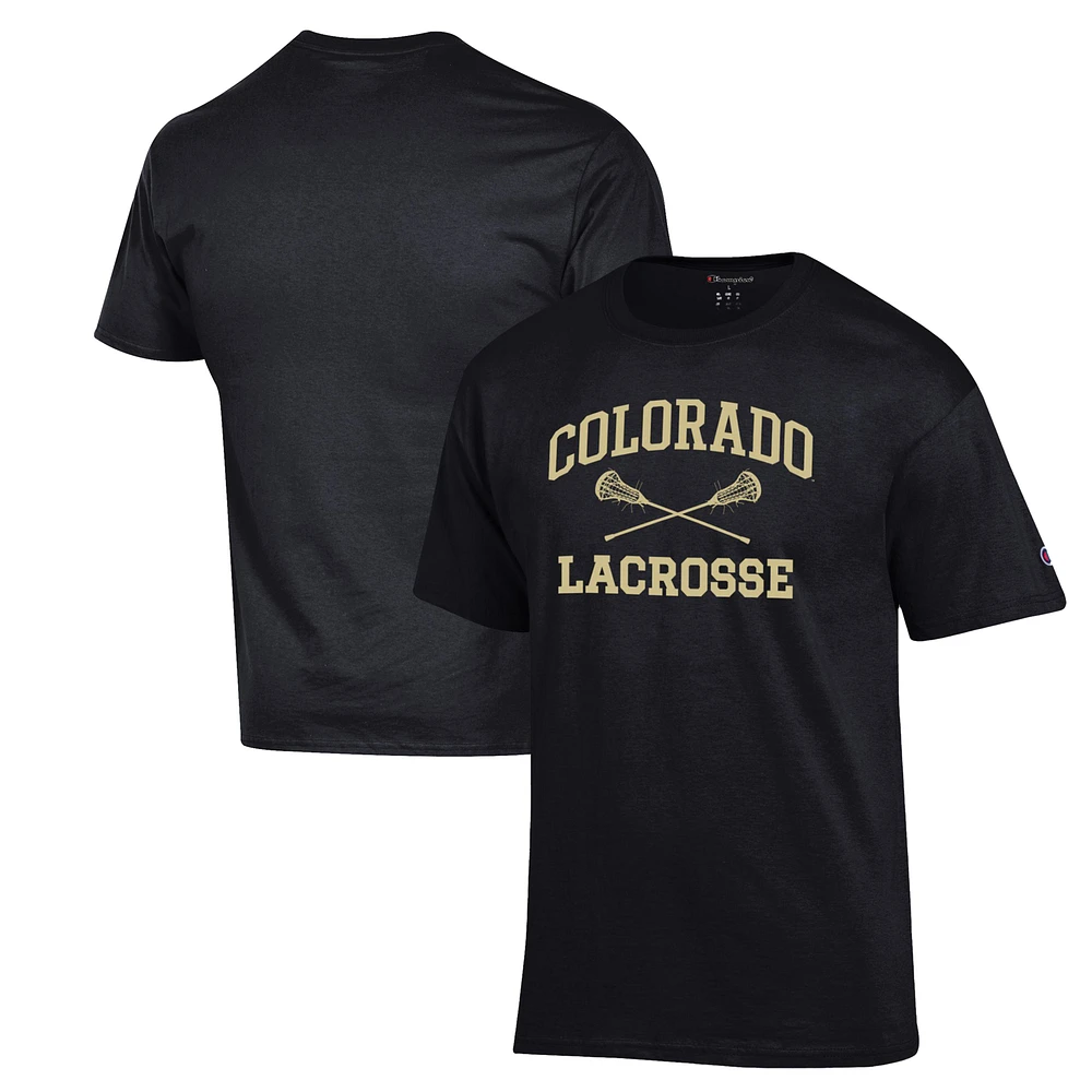 Men's Champion Black Colorado Buffaloes Lacrosse Icon Powerblend T-Shirt