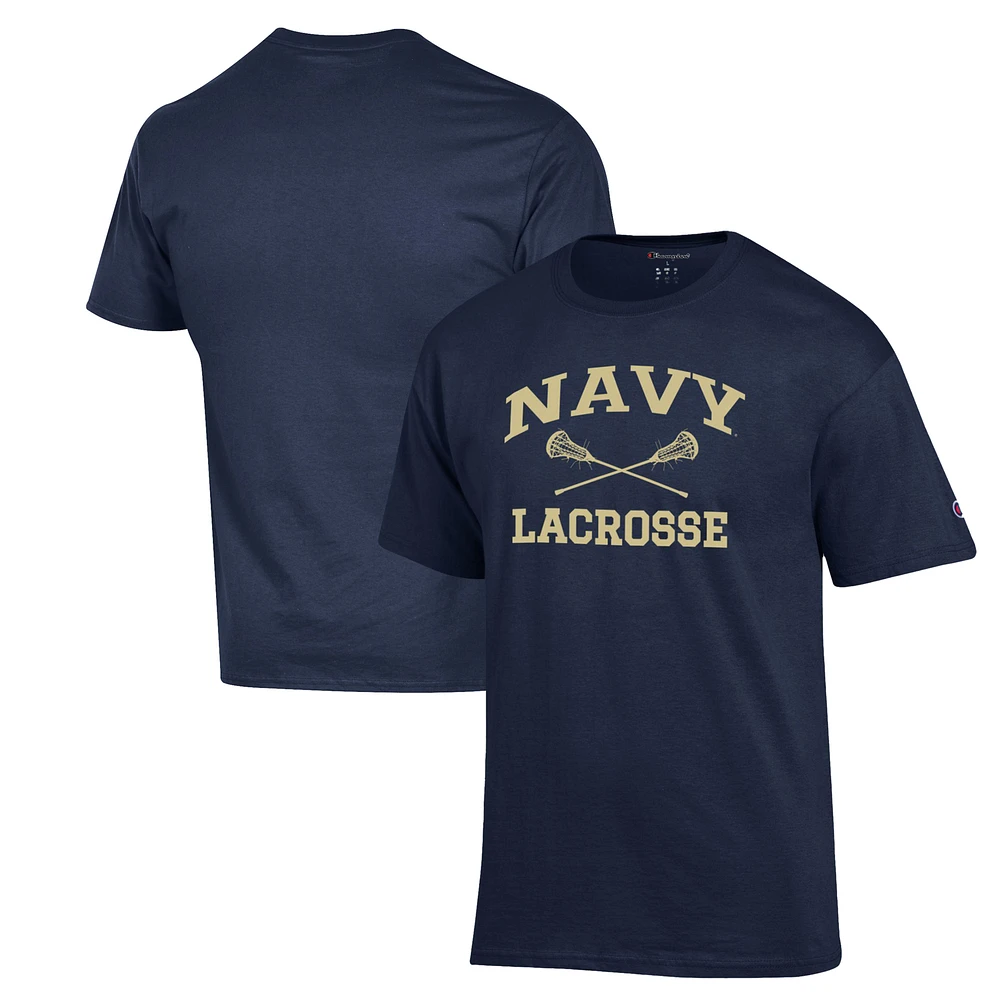 Men's Champion Navy Midshipmen Lacrosse Icon Powerblend T-Shirt