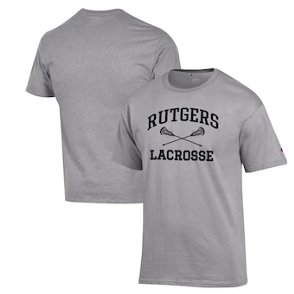 Men's Champion Heather Gray Rutgers Scarlet Knights Lacrosse Icon Powerblend T-Shirt