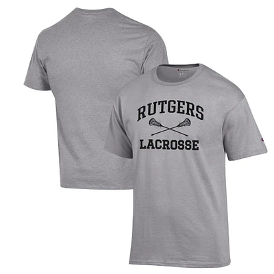 Men's Champion Heather Gray Rutgers Scarlet Knights Lacrosse Icon Powerblend T-Shirt