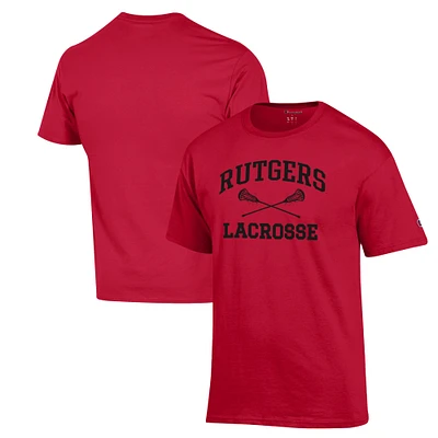 Men's Champion Scarlet Rutgers Knights Lacrosse Icon Powerblend T-Shirt
