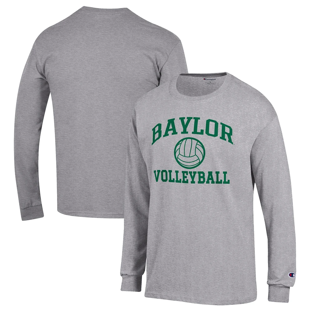 Men's Champion Heather Gray Baylor Bears Volleyball Icon Powerblend Long Sleeve T-Shirt