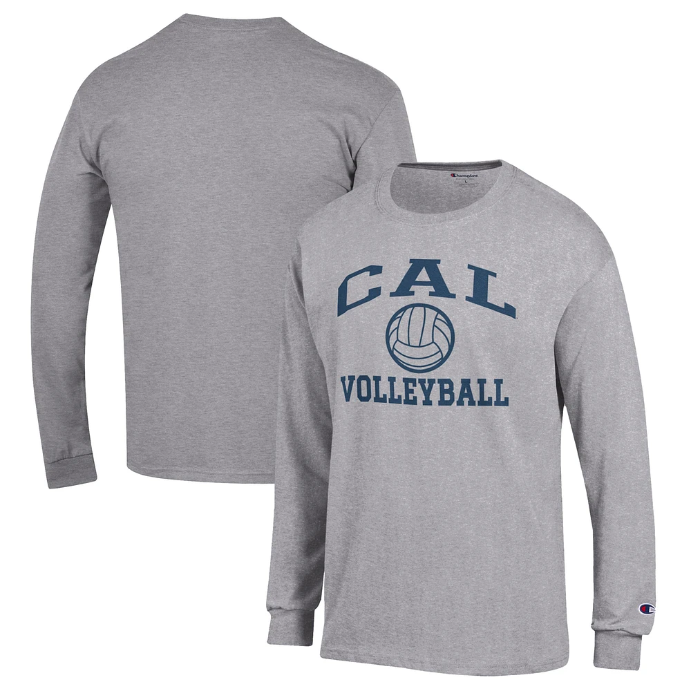 Men's Champion Heather Gray Cal Bears Volleyball Icon Powerblend Long Sleeve T-Shirt