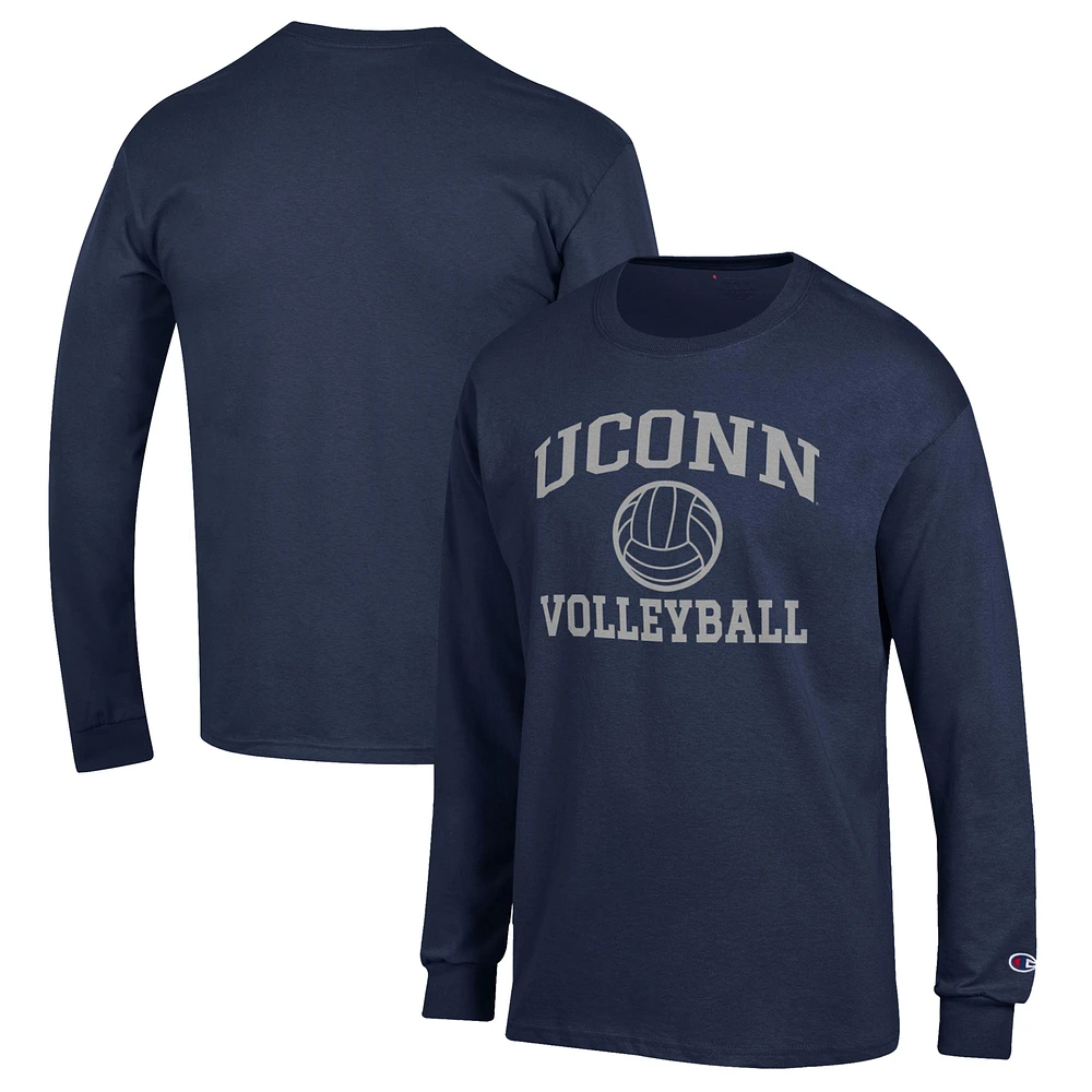 Men's Champion Navy UConn Huskies Volleyball Icon Powerblend Long Sleeve T-Shirt