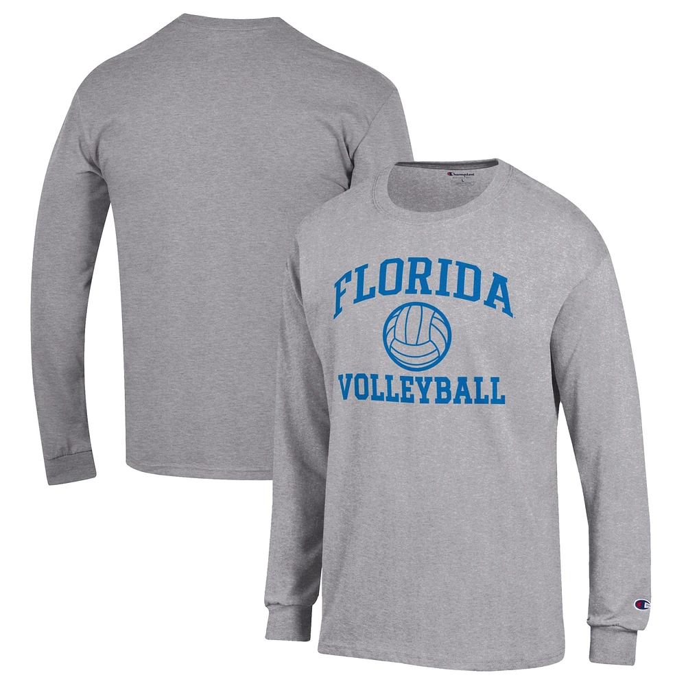 Men's Champion Heather Gray Florida Gators Volleyball Icon Powerblend Long Sleeve T-Shirt