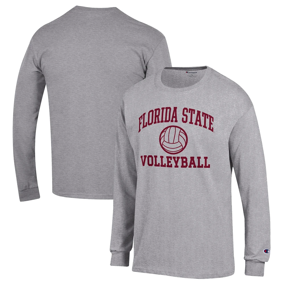 Men's Champion Heather Gray Florida State Seminoles Volleyball Icon Powerblend Long Sleeve T-Shirt