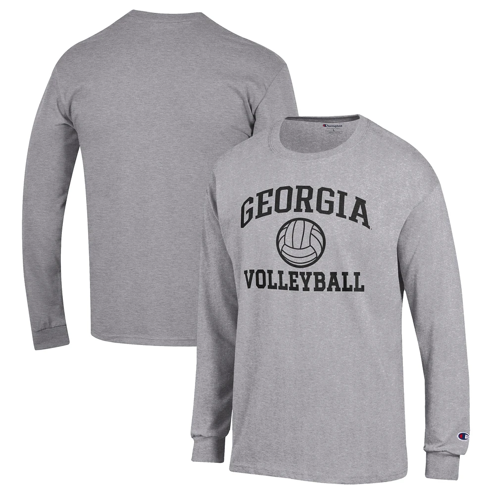Men's Champion Heather Gray Georgia Bulldogs Volleyball Icon Powerblend Long Sleeve T-Shirt