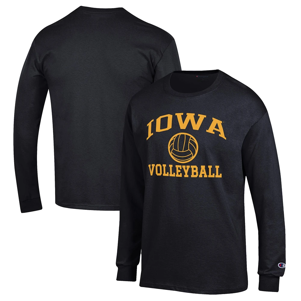 Men's Champion Black Iowa Hawkeyes Volleyball Icon Powerblend Long Sleeve T-Shirt