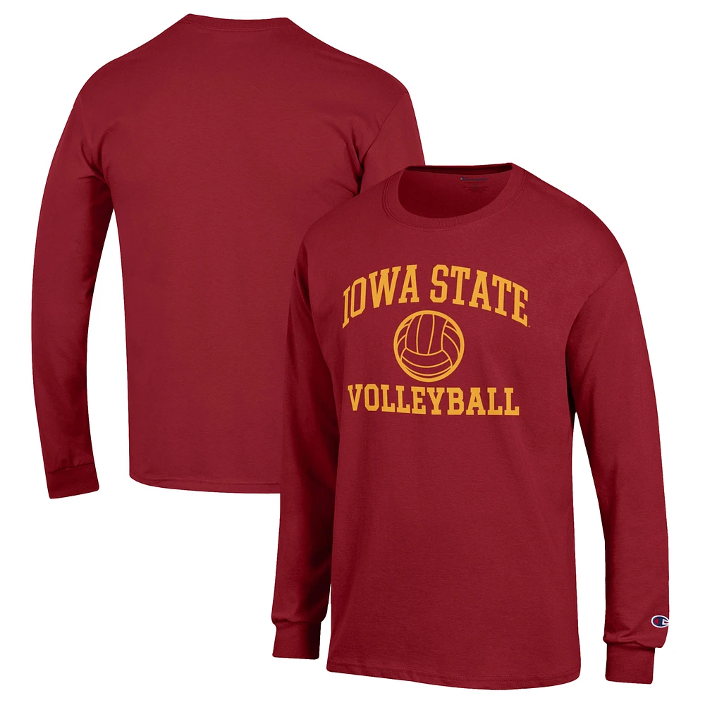 Men's Champion Cardinal Iowa State Cyclones Volleyball Icon Powerblend Long Sleeve T-Shirt