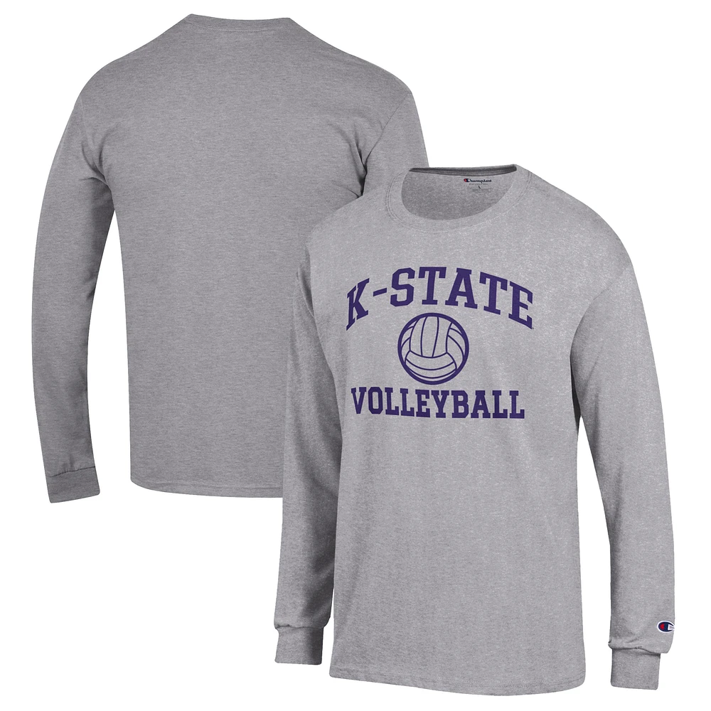 Men's Champion Heather Gray Kansas State Wildcats Volleyball Icon Powerblend Long Sleeve T-Shirt