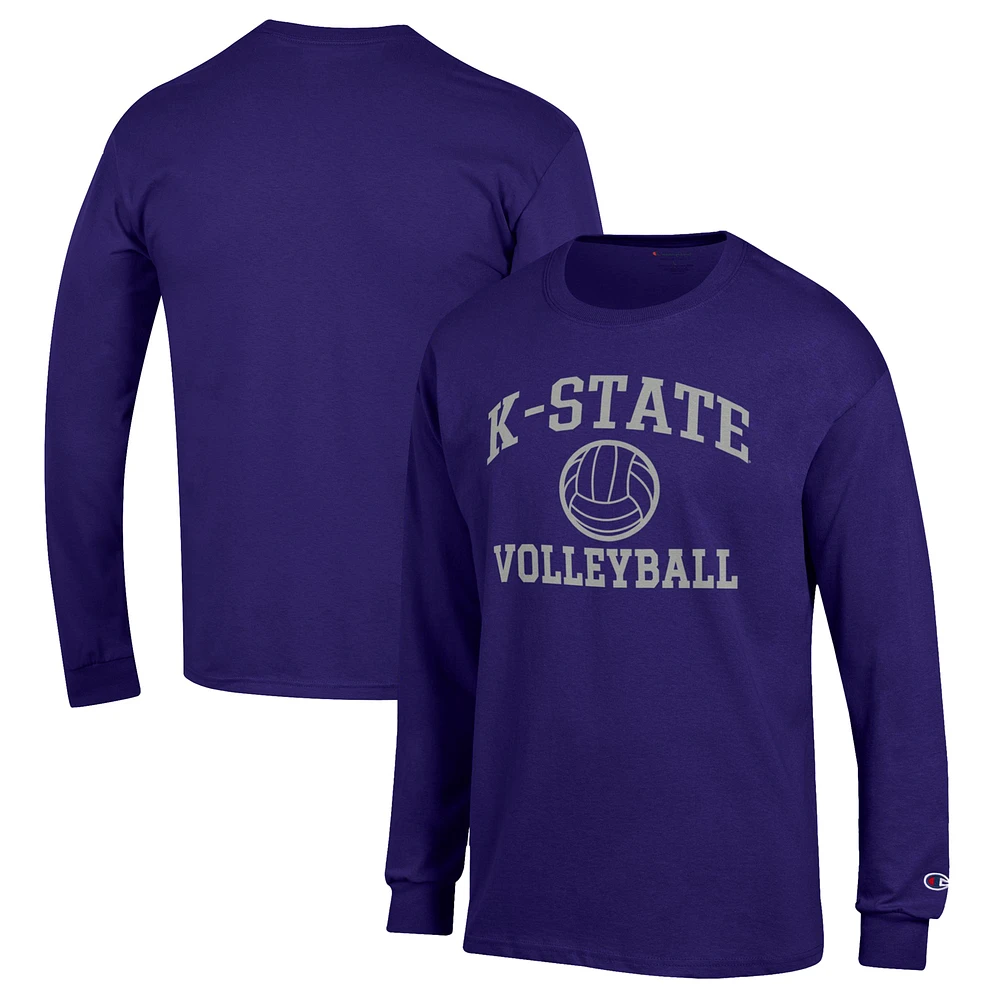 Men's Champion Purple Kansas State Wildcats Volleyball Icon Powerblend Long Sleeve T-Shirt