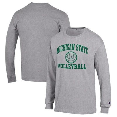 Men's Champion Heather Gray Michigan State Spartans Volleyball Icon Powerblend Long Sleeve T-Shirt