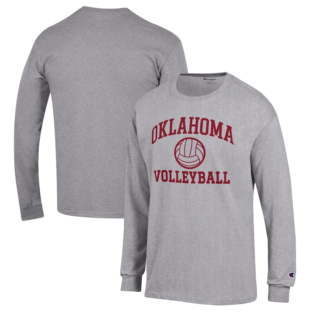 Men's Champion Heather Gray Oklahoma Sooners Volleyball Icon Powerblend Long Sleeve T-Shirt