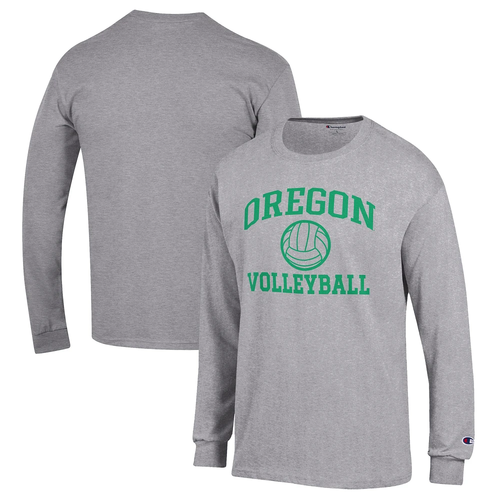 Men's Champion Heather Gray Oregon Ducks Volleyball Icon Powerblend Long Sleeve T-Shirt