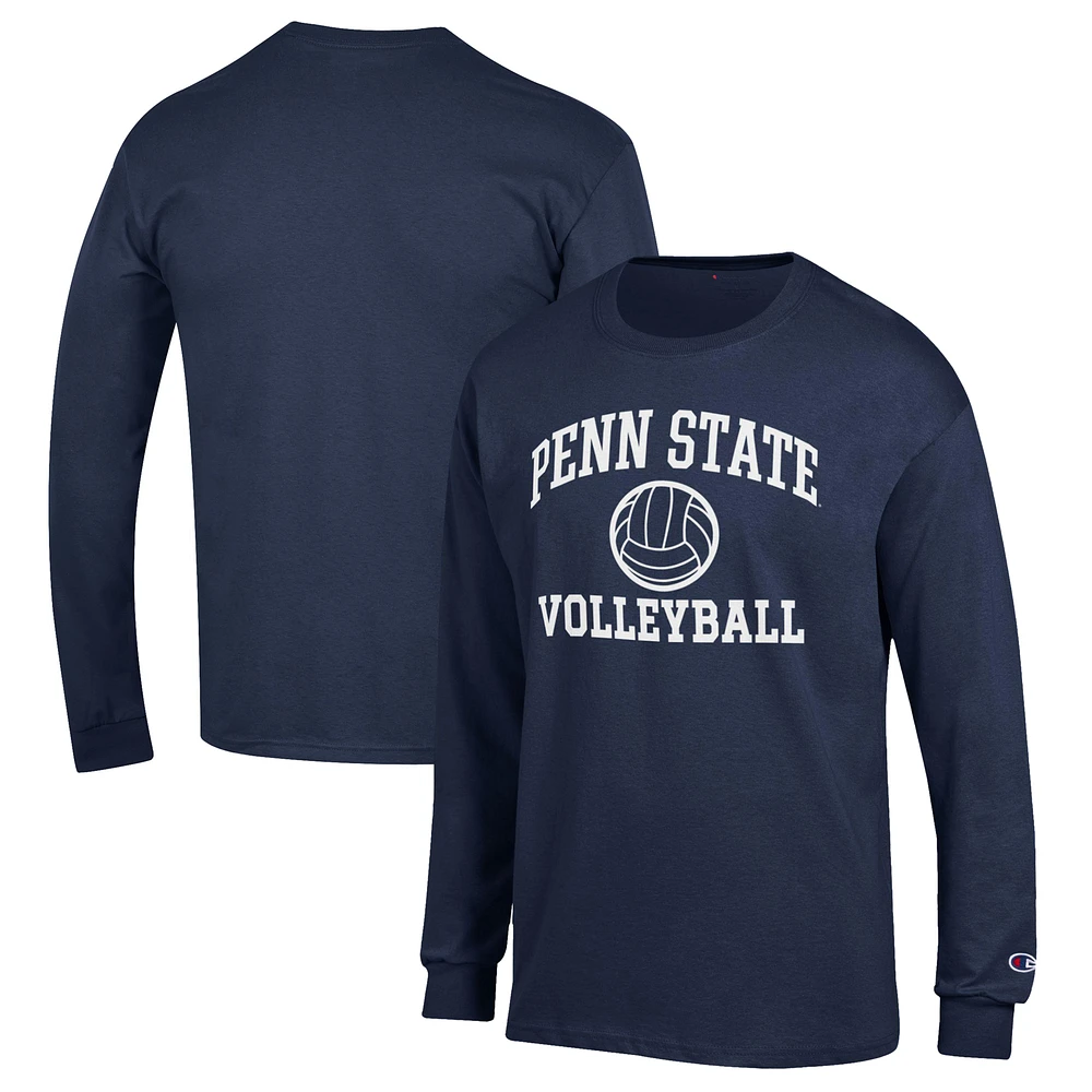 Men's Champion Navy Penn State Nittany Lions Volleyball Icon Powerblend Long Sleeve T-Shirt
