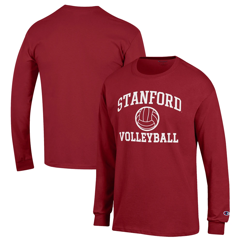 Men's Champion Cardinal Stanford Volleyball Icon Powerblend Long Sleeve T-Shirt