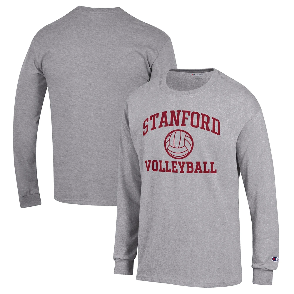 Men's Champion Heather Gray Stanford Cardinal Volleyball Icon Powerblend Long Sleeve T-Shirt