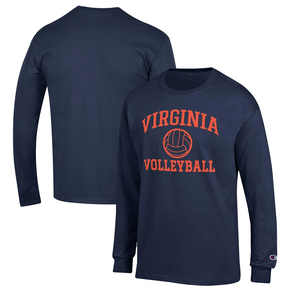 Men's Champion Navy Virginia Cavaliers Volleyball Icon Powerblend Long Sleeve T-Shirt