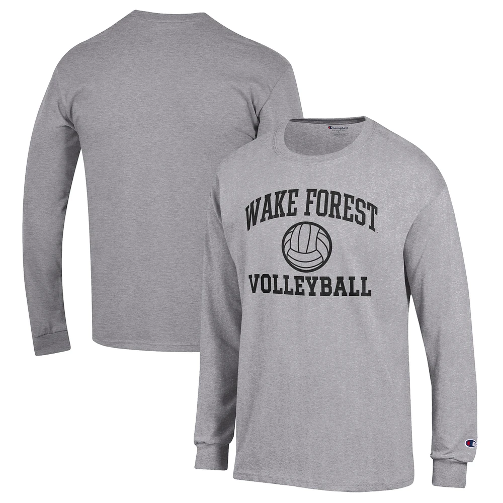 Men's Champion Heather Gray Wake Forest Demon Deacons Volleyball Icon Powerblend Long Sleeve T-Shirt