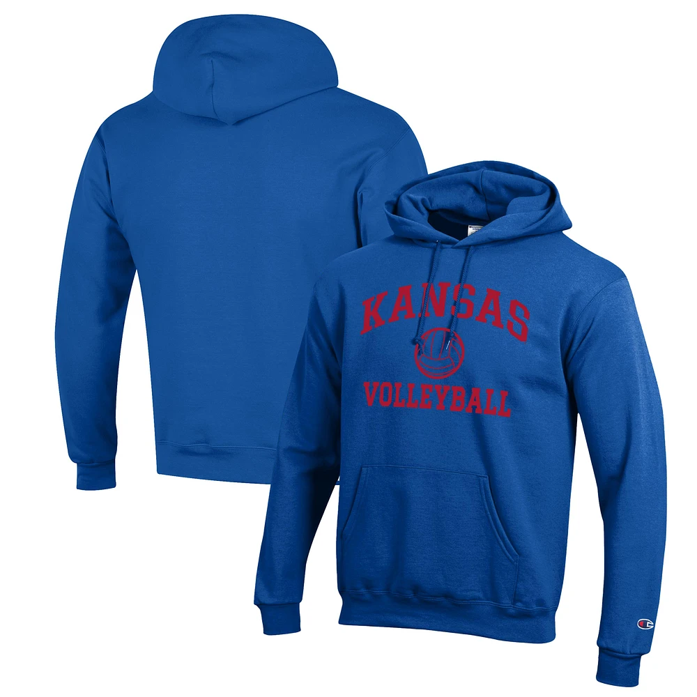 Men's Champion Royal Kansas Jayhawks Volleyball Icon Powerblend Pullover Hoodie