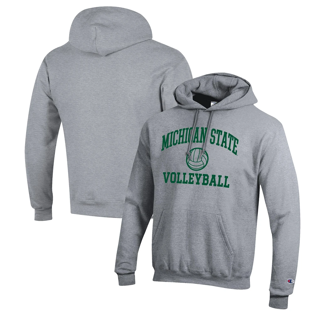 Men's Champion Heather Gray Michigan State Spartans Volleyball Icon Powerblend Pullover Hoodie