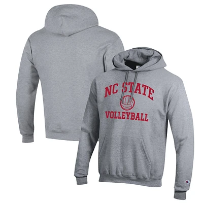 Men's Champion Heather Gray NC State Wolfpack Volleyball Icon Powerblend Pullover Hoodie