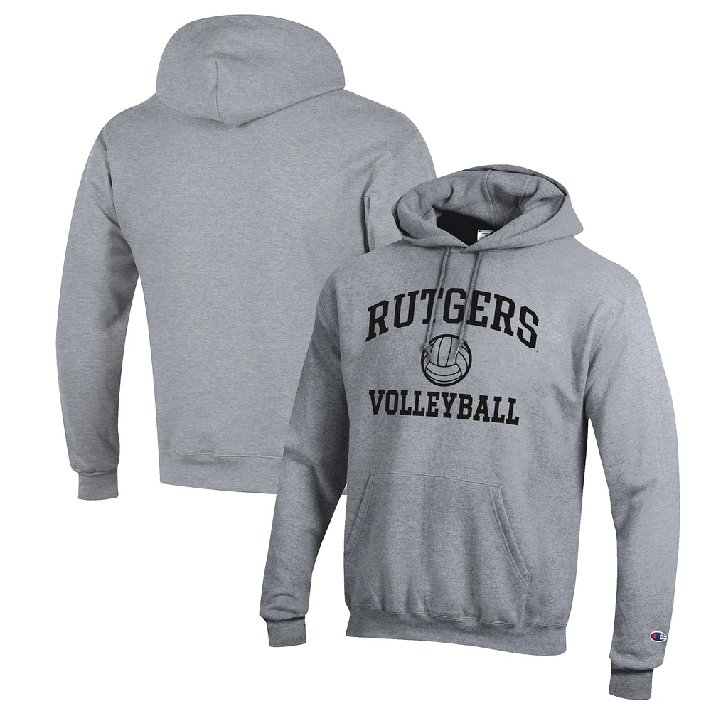 Men's Champion Heather Gray Rutgers Scarlet Knights Volleyball Icon Powerblend Pullover Hoodie