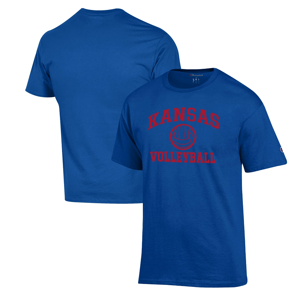 Men's Champion Royal Kansas Jayhawks Volleyball Icon Powerblend T-Shirt