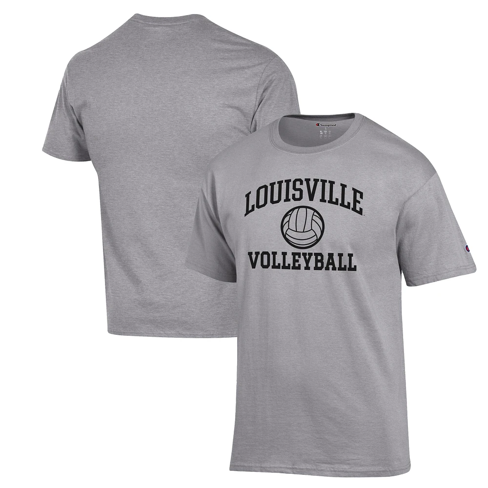 Men's Champion Heather Gray Louisville Cardinals Volleyball Icon Powerblend T-Shirt