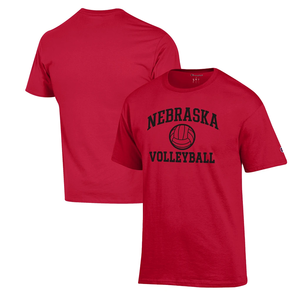 Men's Champion Scarlet Nebraska Huskers Volleyball Icon Powerblend T-Shirt