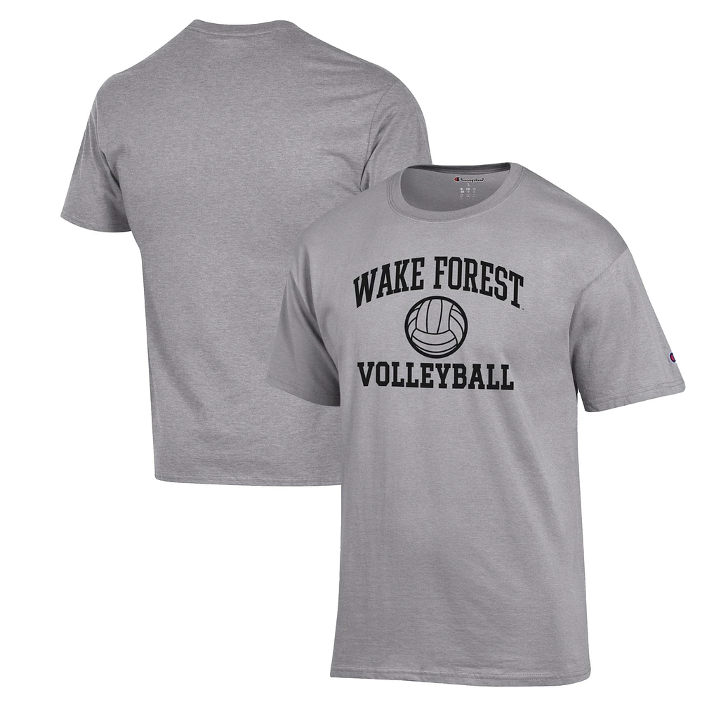 Men's Champion Heather Gray Wake Forest Demon Deacons Volleyball Icon Powerblend T-Shirt