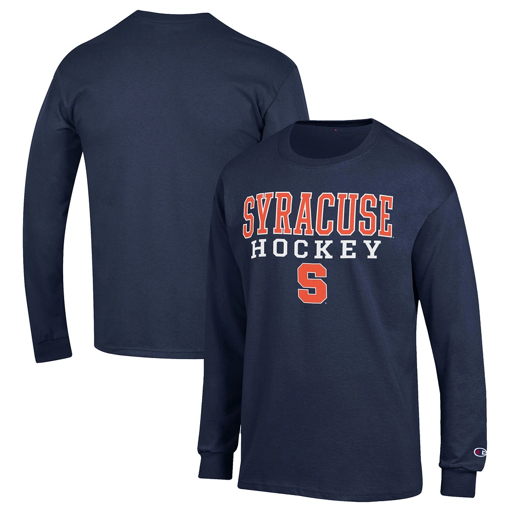 Men's Champion Navy Syracuse Orange Stack Logo Hockey Powerblend Long Sleeve T-Shirt