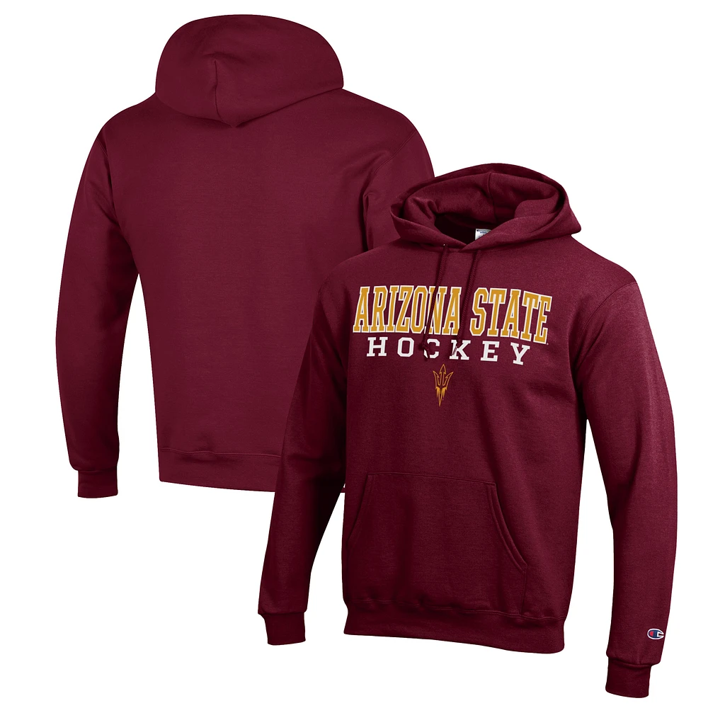 Men's Champion Maroon Arizona State Sun Devils Stack Logo Hockey Powerblend Pullover Hoodie