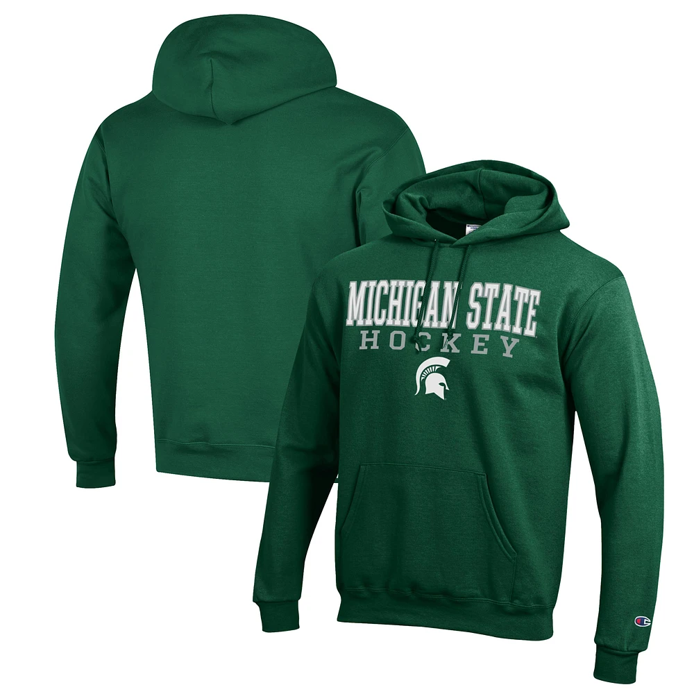Men's Champion Green Michigan State Spartans Stack Logo Hockey Powerblend Pullover Hoodie