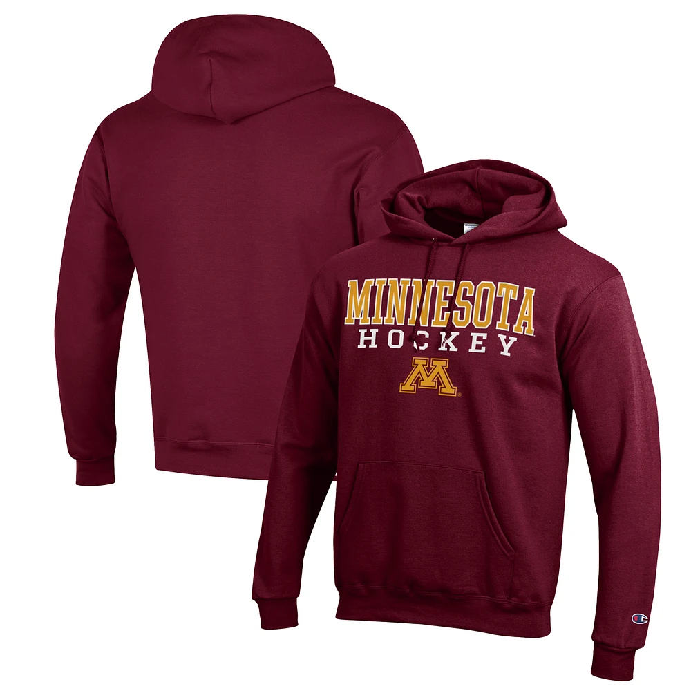 Men's Champion Maroon Minnesota Golden Gophers Stack Logo Hockey Powerblend Pullover Hoodie