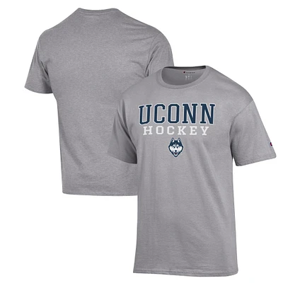 Men's Champion Heather Gray UConn Huskies Stack Logo Hockey Powerblend T-Shirt