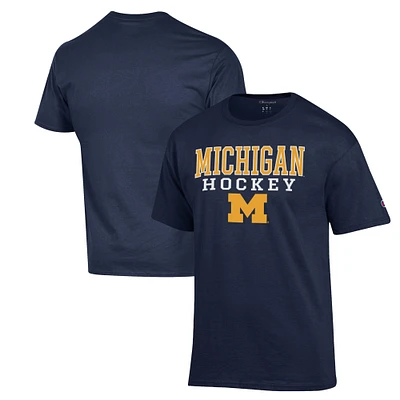 Men's Champion Navy Michigan Wolverines Stack Logo Hockey Powerblend T-Shirt