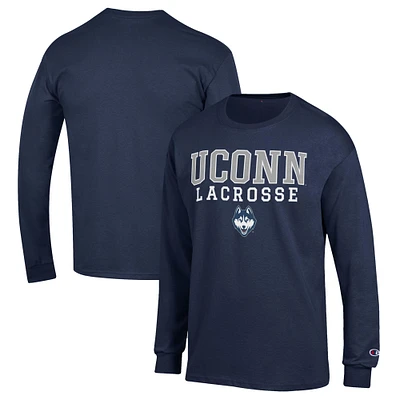 Men's Champion Navy UConn Huskies Stack Logo Lacrosse Powerblend Long Sleeve T-Shirt