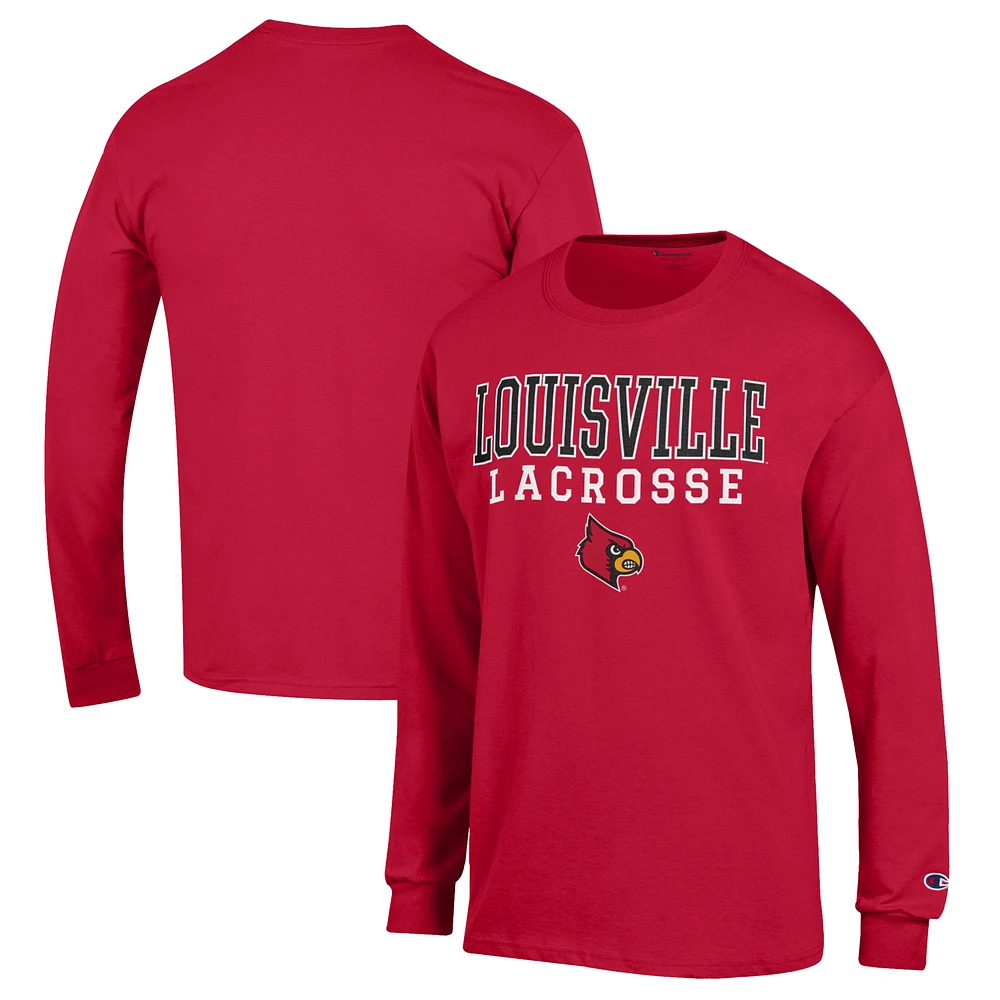 Men's Champion Red Louisville Cardinals Stack Logo Lacrosse Powerblend Long Sleeve T-Shirt