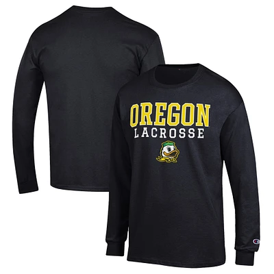 Men's Champion Black Oregon Ducks Stack Logo Lacrosse Powerblend Long Sleeve T-Shirt