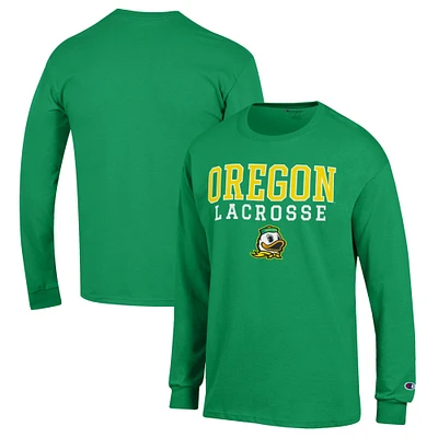 Men's Champion Green Oregon Ducks Stack Logo Lacrosse Powerblend Long Sleeve T-Shirt